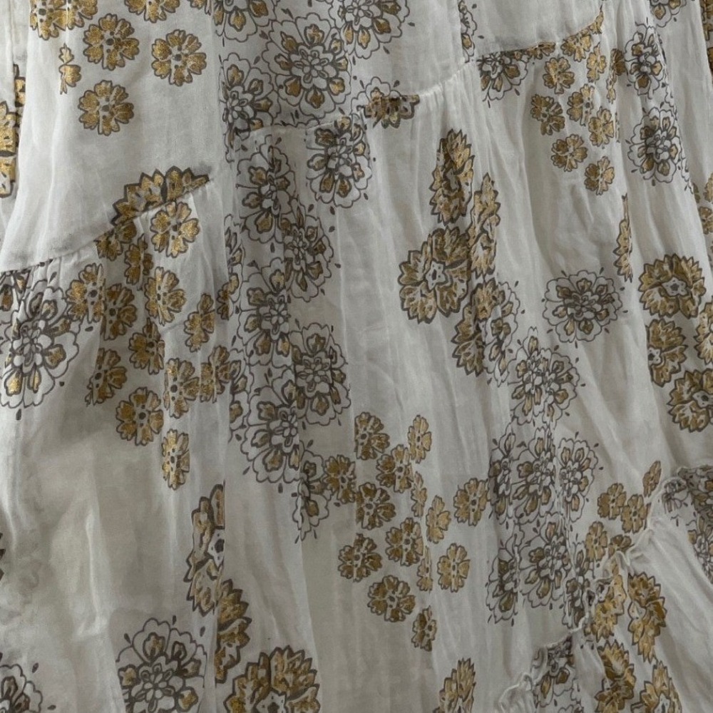 White and Gold Floral Maxi Dress - Sleeveless V-Neck - Picture 7 of 7